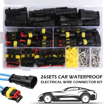 

26Sets 1-4 Pin Electrical Wire Connector Plug Set Waterproof Automotive Plug Kit