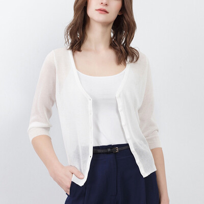 

CANVAUS Women Summer Solid Slim Thin Section V-neck Half-sleeved Knitted Cardigan Sweater Short Air Conditioning Shirt CS8029D