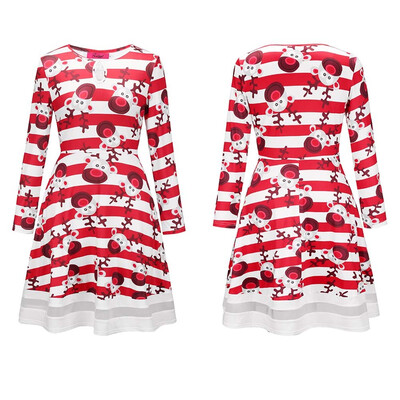 

BOFUTE New Europe America Womens Clothing O-Neck Printing Skirt Christmas Clothing Long Sleeve Dress 1218