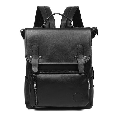 

PU Leather Business Backpack Mens Slim Dual Handcrafted Fashion Laptop Rucksack Casual Travel Large School College Daybag