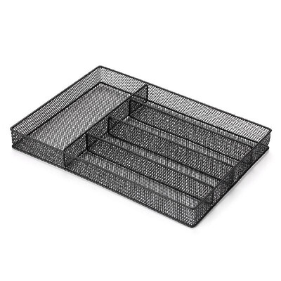 

5-Compartments Mesh Metal Cutlery Flatware Tray Organizer Forks Spoons Knives Utensil Storage Basket Holder Desktop Organizer--Bla