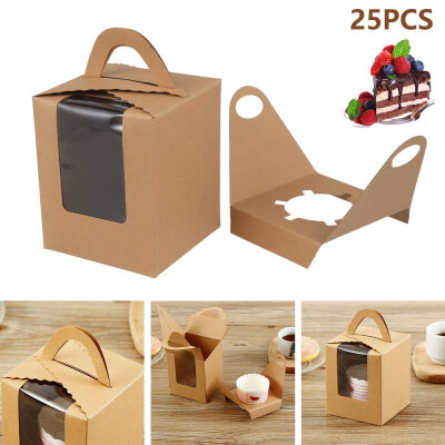 

Willstar 25PCS Single Brown Cupcake Boxes With Handle&Display Window Cup Cake Boxes