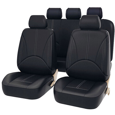 

5-Seat PU Leather Car Seat Covers Split Bench Side Airbag Safe with 5 Headrest Cover