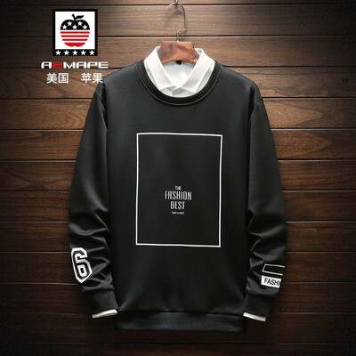 

American Apple AEMAPE T-Shirt Mens Long Sleeve Top 2019 Spring New Round Collar Sweater Trend Mens Korean Slim Casual Bottoming Shirt mmy2912 Black