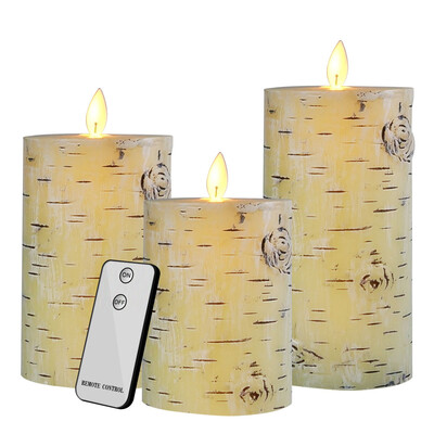 

3pcsset Realistic Wax Pillar Flameless Candles Birch Look Battery Powered LED Flickering Wick Candle Lights with Timing Function