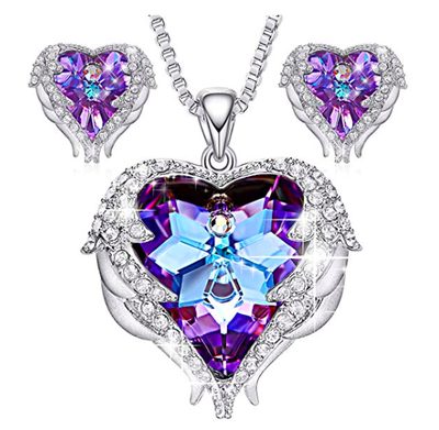 

Angel Wing Heart of Ocean Pendant Necklaces Studs Earrings for Women Girls Made with Swarovski Crystals Jewelry Sets Gifts