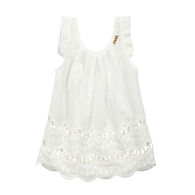 

Girls Fashion Tank Tops Kids Summer Sleeveless Shirts Cotton Flutter Hollow Out Lace Blouse For 3-8T 140cm