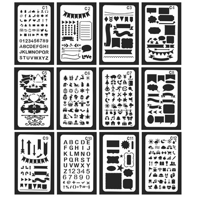 

12 Pcs bullet Journal Stencil Set cutting dies DIY Drawing Template for Diary Notebook Scrapbook Paper Craft Projects New