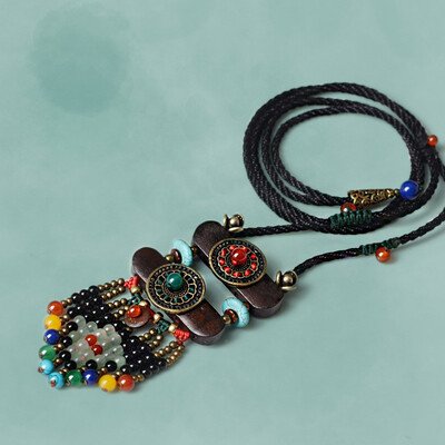 

Ethnic Style Creative Jewelry Liusu Necklace Female Wooden Hanging Necklace Retro-vintage Sweater Chain Long Hanging