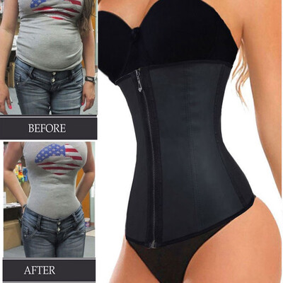 

SLIMBELLE Women Latex Waist Trainer Zip Up Waist Training Corset Rubber Waist Cincher Gym Shaper