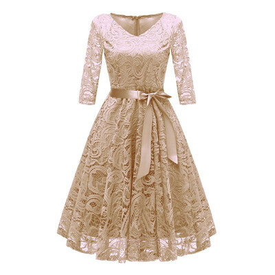 

2019 New Women Lace Dresses Elegant O-Neck Female Party Prom Dress Ball Gown