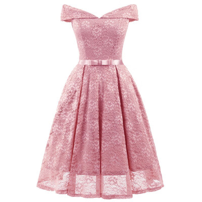 

Free Shipping Short Women Lace Dresses Sexy Boat Neck Female Party Prom A-line Dress