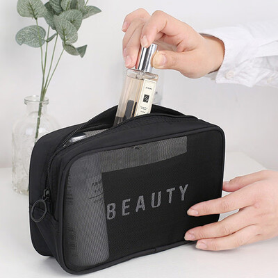 

Xiangyou town cosmetics storage bag simple portable with female net red mesh storage bag Korea large capacity new black