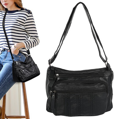 

Ladies Leather Organizer Handbag Black Women Shoulder Bag Tote Purse