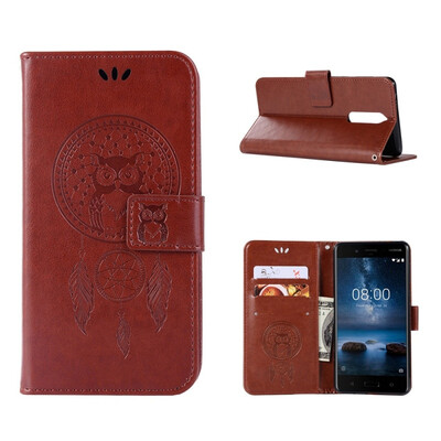 

MOONCASE Nokia 51 Windbell Owl Embossed Leather Case - Brown