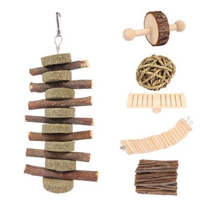 

6PcsSet Hamster Toy Set Natural Wood Gerbil Rat Guinea Pig Chinchilla Chew Toys Dental Care Molar Toy