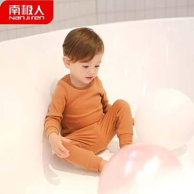 

Antarctic Nanjiren childrens underwear suit pajamas spring&autumn boys long-sleeved baby clothes female baby autumn clothes long pants net color round neck 2 - pumpkin color 90