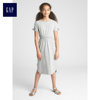 

GAP flagship store girls cotton striped waist short-sleeved T-shirt dress 306931 gray stripes S
