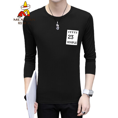 

Scarecrow MEXICAN long-sleeved T-shirt male Korean version of the self-cultivation 2019 spring new fashion round neck print wild comfortable trend bottoming shirt t-shirt shirt mens black