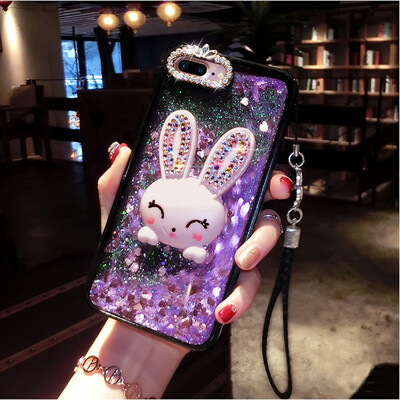 

Love Heart Stars Glitter Stars Cartoon Rabbit Stand Phone Case For Samsung Galaxy S8 Plus Dynamic Liquid Quicksand Back Cover