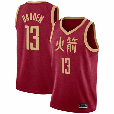 

2019 New Mens Houston Rockets 13 James Harden Red White Black Basketball Jersey Size -XXL
