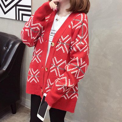 

Langyue Womens 2019 Spring&Autumn New Korean Knit Cardigan Womens Long Korean Knitwear Jacket LWYC191252 Red One Size
