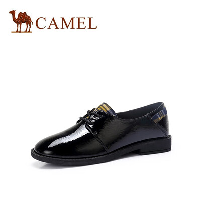 

Camel CAMEL Ms British literary plaid stitching round head single shoes A91514691 black 35