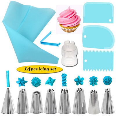 

14 PCSSet Pastry Bag Nozzles Tips DIY Icing Piping Cream Reusable Pastry Bags Nozzle Set Cake Decorating Tools