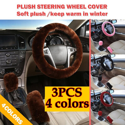 

Willstar 3 Pcs Set Universal Steering-wheel Plush Warm Steering Wheel Cover Handbrake Car Accessory