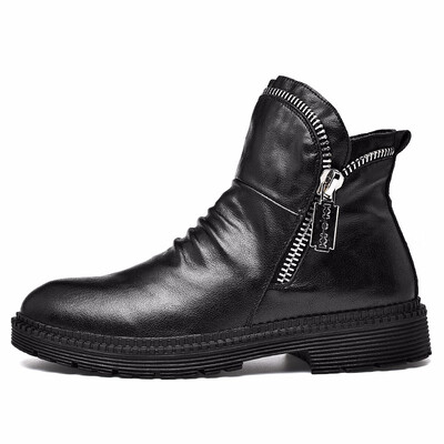 

Winter plush lining warm snow boots leather side zipper mens boots Martin boots
