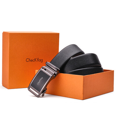 

ChecKFlag first layer cowhide mens belt mens gift box leather business automatic buckle belt mens fashion tide casual pants with wild mens thick belt