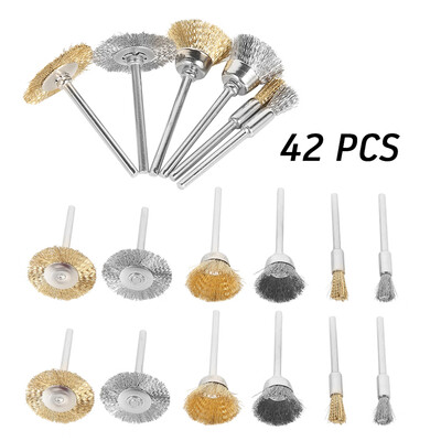 

42Pcs Wire Steel Brass Brushes Polishing Brush Wheels Set for Dremel Rotary Tool
