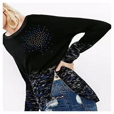 

WOMEN SWEATER LOOSE DESIGUES PRINTED LONG-SLEEVED KNIT BLOUSE