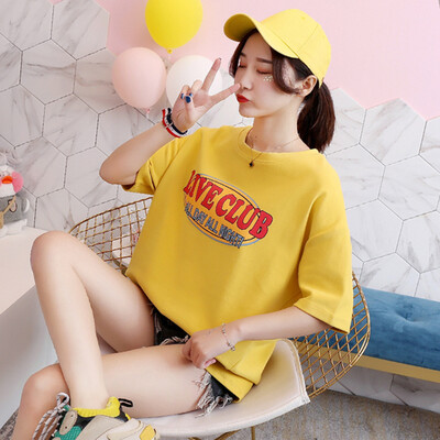 

JOY OF JOY Jingdong Womens 2019 Summer New Korean Harajuku Style Loose Short Sleeve T-Shirt Womens Tide JWTD191847 Yellow L