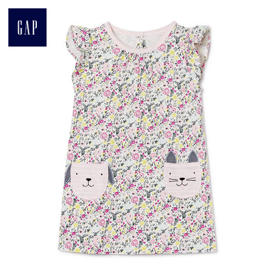 

GAP flagship store baby girl flower pattern small flying sleeve dress 319745 ivory white 6-12M