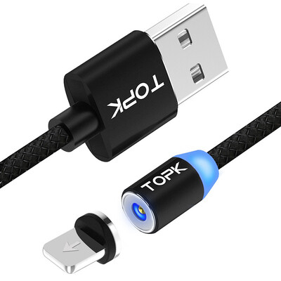 

R-Line1 USB 2M iPhone Magnetic Cable TOPK R-Line1 Upgraded Reflective Nylon Braided iPhone Cable LED Magnet USB Charging Cable