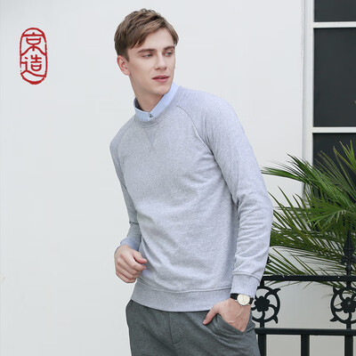 

JZAO mens sweater round neck long-sleeved casual pullover 2018 autumn&winter casual hatless sweater light gray  code