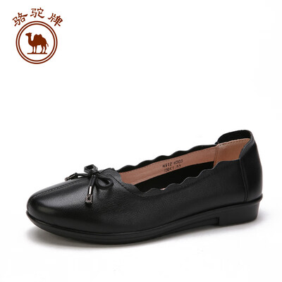 

Camel single shoes female mother pregnant women leather shallow mouth bow simple W91216503 black 38240 yards