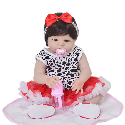 

Fashion 23 Inch Realistic Girl Baby Doll Handmade Curly Hair Babies Reborn Boneca Silicone Kid Holiday Gift House Toy Can Bath