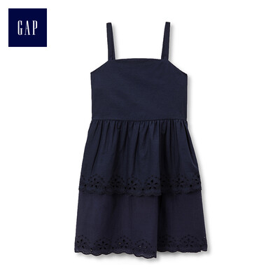 

GAP flagship store female cotton embroidery embroidery hollow pleated sleeveless dress 307365 navy blue 18-24M