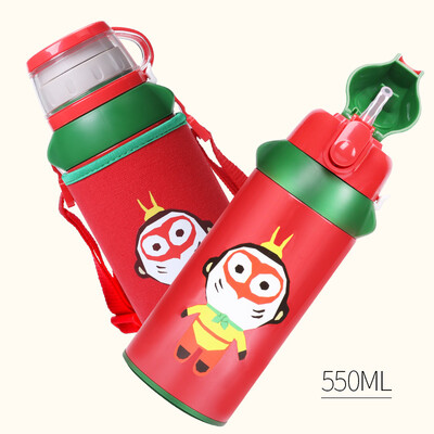 

Face childrens mug with straw men&women pupils kindergarten water cup double cover dual-use 304 stainless steel shatter-resistant water bottle 550ML FC-015 baby monkey