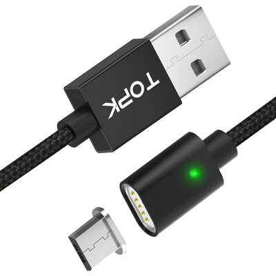 

TOPK 2M 24A Magnetic Micro USB Cable Upgraded Nylon Braided LED Indicator USB Charge Cable for Micro USB Phones