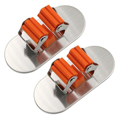 

UpperX 2 Pcs Self Adhesive Wall Mounted Mop Hooks Broom Hanger Holder with Spring Clip Design Bath Mounted Home Tools