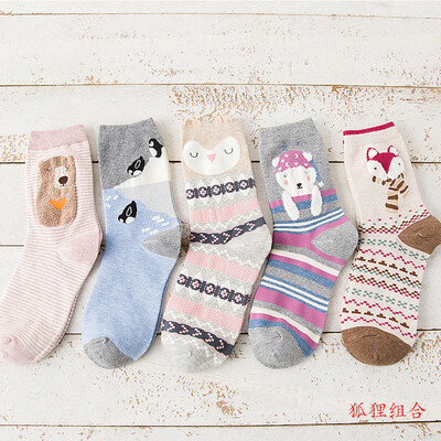 

Ladies cartoon socks cotton Japanese cute animal pattern in stockings 5 pairs