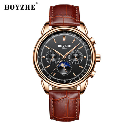 

BOYZHE WL008 Watch Brand Waterproof Business Full-automatic Mechanical Men Leather Wrist Watch with Gift Box