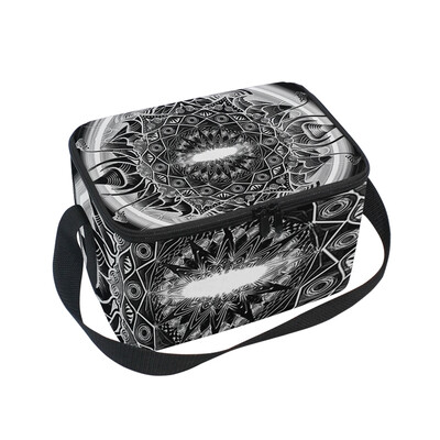 

ALAZA Lunch Box Insulated Black And White Monochrome Lunch Bag Large Cooler Tote Bagfor Men Women