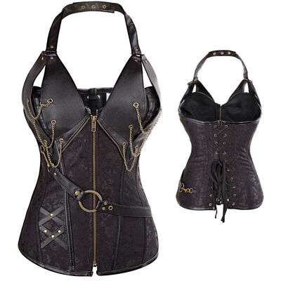 

SLIMBELLE Womens Vintage Corset Steampunk Gothic Bustier Halloween Costume Waist Cincher Retro Black