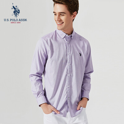 

US POLO ASSN Shirt Men 2019 Spring New Long Sleeve American Style Slim Mens White Shirt Cotton Men 5191107001 Light Purple L175