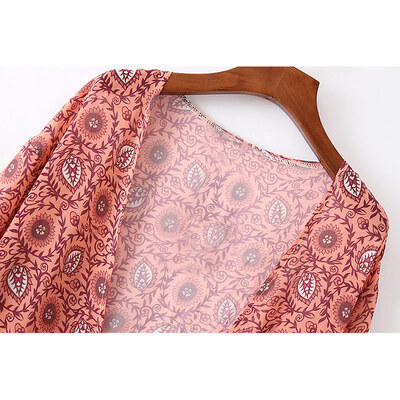 

Fashion Women Long Beach Cover Up Chiffon Kimono Allover Print Front Open Loose Long Thin Coat Orange