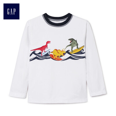 

GAP flagship store male&young vitality pattern long-sleeved round neck sunscreen clothing swimsuit 374880 light sense white 5YRS
